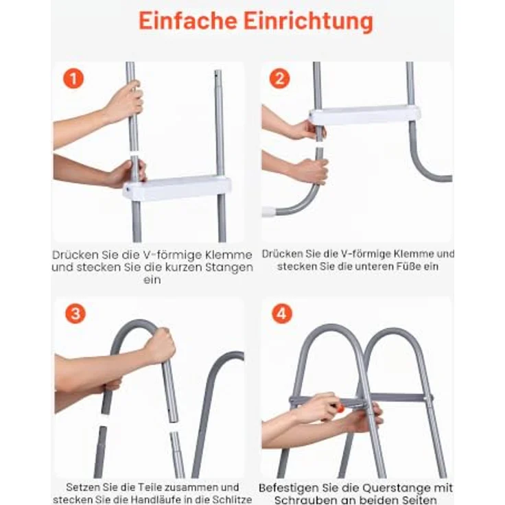 VEVOR Überirdische Poolleiter, 3-Stufen A-Rahmen aus Kohlenstoffstahl, rutschfeste Ein-/Ausstiegstufen, Tragfähigkeit 136 kg, für 91,4 cm hohe Wand, Grau & Weiß – Bild 6