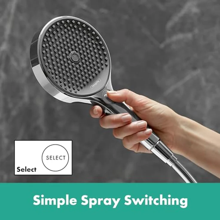 Hansgrohe Rainfinity Brauseset 130, 3-Strahl-Handbrause mit Select-Taste, S Puro Duschstange 650mm, Graphit – Bild 9