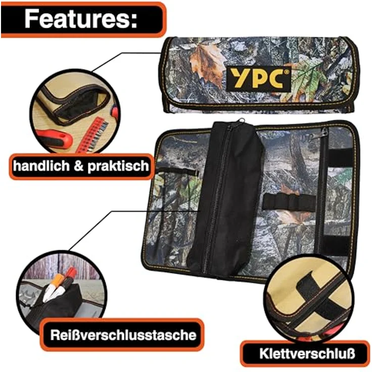 YPC VarioRoll M – Werkzeugrolle 36x25cm, 2 Reißverschlusstaschen, 4 Steckfächer, wasserfestes Oxford 600D Polyester, ideal für Unterwegs – Bild 5
