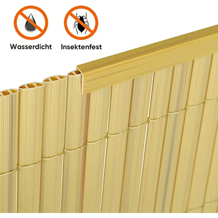 Sekey PVC Zaunschiene Abdeckprofil 5pcs x 1m, Schutzzubehör für PVC Sichtschutzmatte, 1 m/Wurzel, 5er Set, Bambus – Bild 2