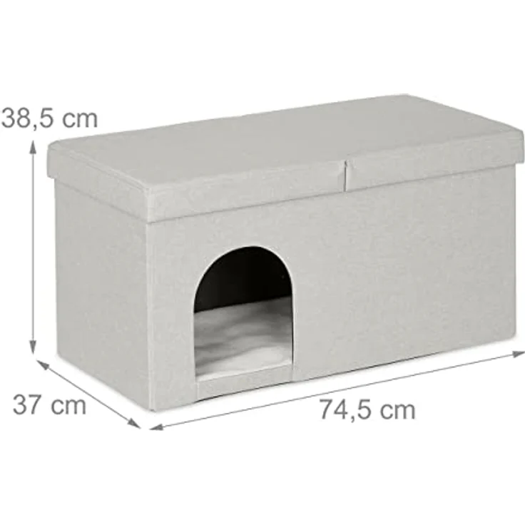 Relaxdays Katzenhöhle faltbar, belastbare Sitzbank, Katzenmöbel Indoor, Tierversteck, HBT: 38,5 x 74,5 x 37 cm, beige – Bild 4