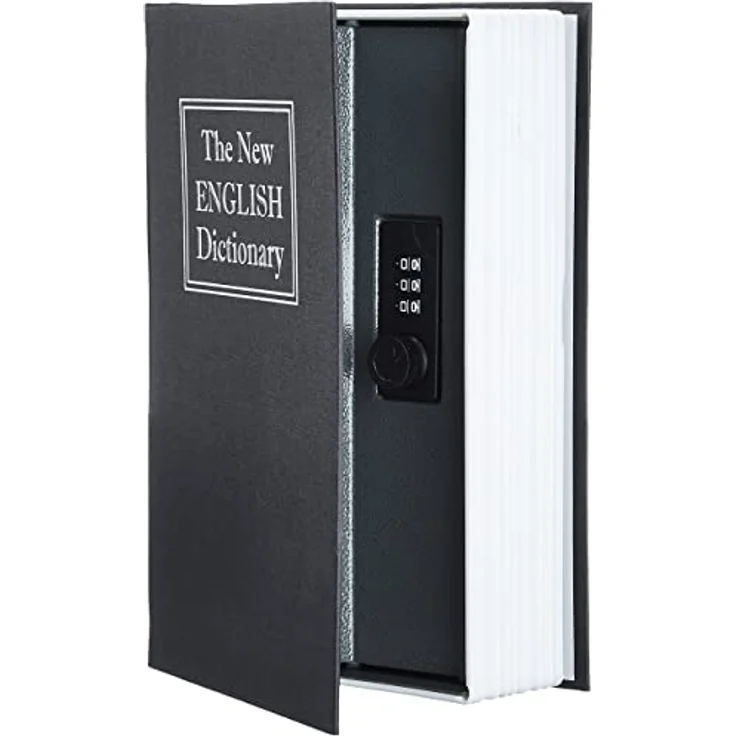 Amazon Basics Buch-Safe mit Kombinationsschloss, Groß, Schwarz - Tragbare Versteckbox für Wertsachen mit Stoffüberzug und 3-stelligem Zahlenschloss – Bild 1