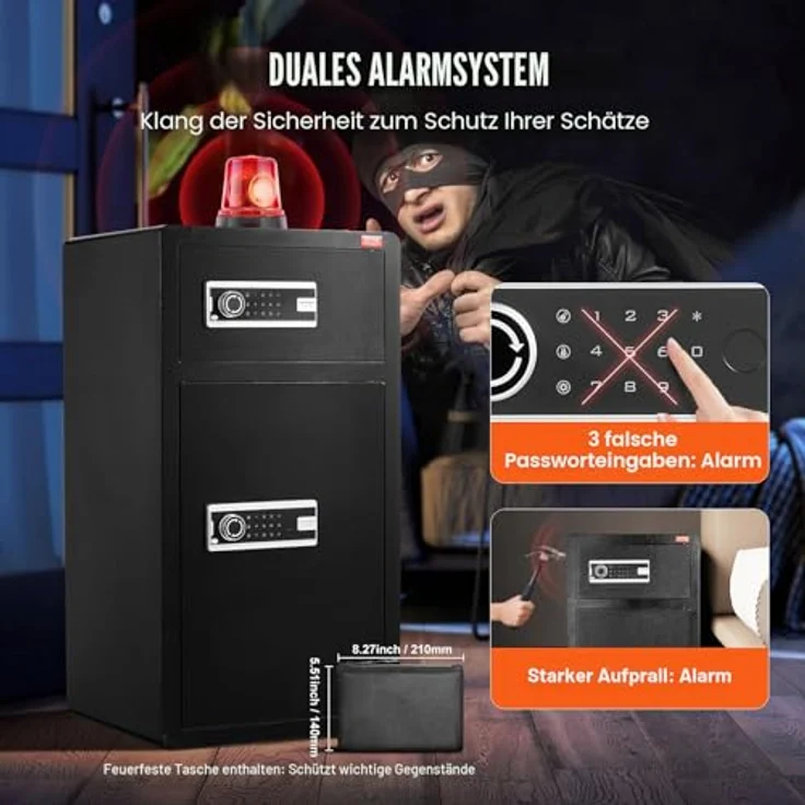 VEVOR Doppeltüren-Safe, 7,2 Kubikfuß feuerfest mit digitalem Passwort- und Schlüsselsystem, 2 höhenverstellbare Trennwände, Schwarz – Bild 5