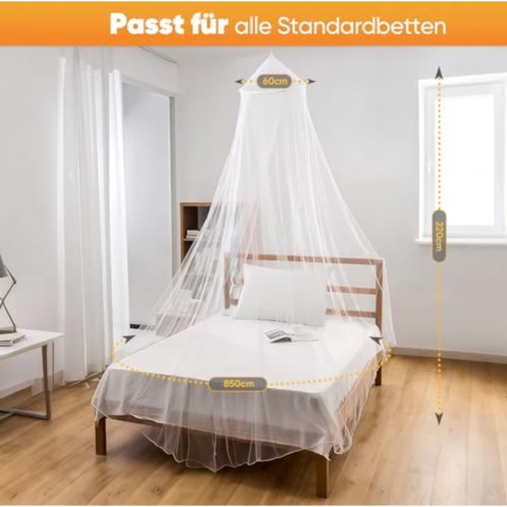 Sekey Moskitonetz Bett Betthimmel für Baby, weiß, Insektenschutz, 60x220x850cm, waschbar, inklusive Aufhängesatz – Bild 2