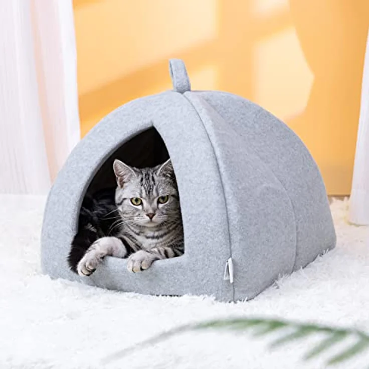 Nobleza Faltbares Katzenhaus, Zwei in Eins Hund Katzenbett, Katzenhaus für Kleine bis Große Katzen Hund mit Katzenkissen Flauschig und Abwaschbar, 38x38x33cm – Bild 3