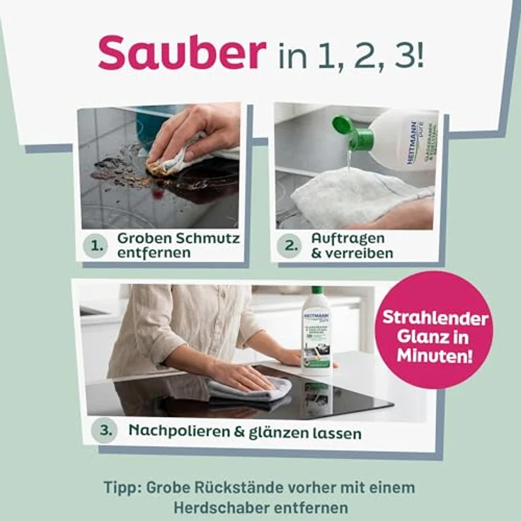 HEITMANN Glaskeramik- und Edelstahl Reiniger 250ml - Intensivreiniger für Kratzschutz, ideal für Induktionskochfelder, Chrom und Messing – Bild 5