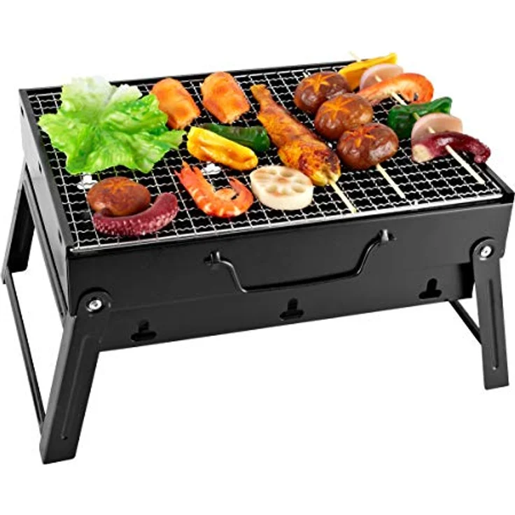 SunJas BBQ Holzkohlegrill Reisegrill Minigrill Tischgrill Picknick Campinggrill, faltbar und tragbar, kaltgewalztes Eisen, in Schwarz – Bild 1