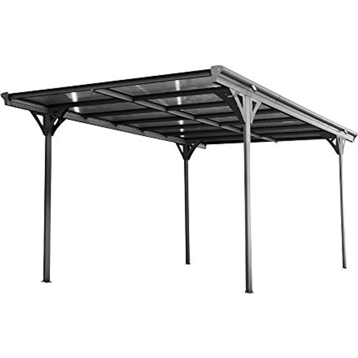 WESTMANN Carport Helsinki 15m² | 503x305x232 cm Grau | Flachdach Überdachung aus Aluminium | Motorrad- & Autounterstand inklusive Regenrinne – Bild 1