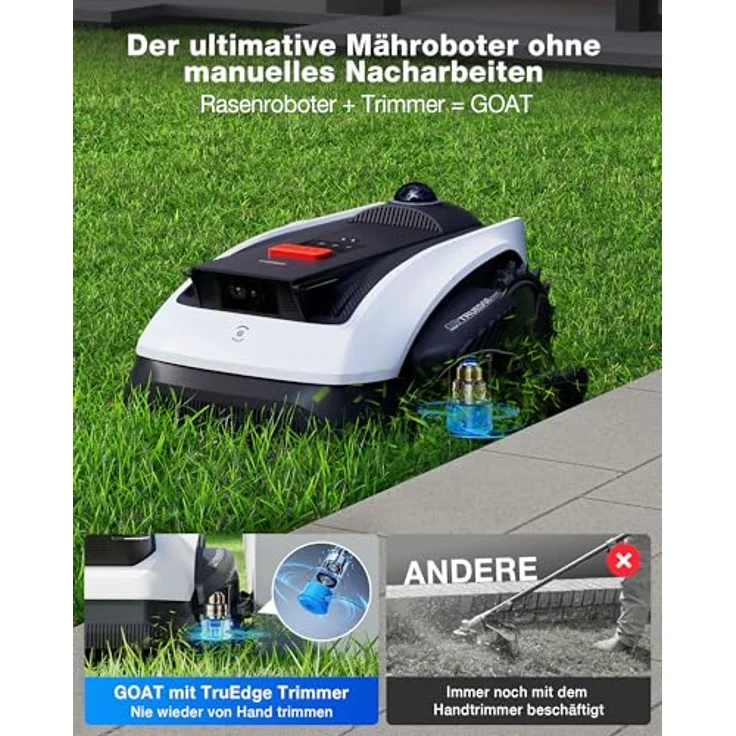 ECOVACS Mähroboter GOAT O1200 LiDAR PRO, vollautomatischer TruEdge Trimmer mit AIVI 3D Hinderniserkennung, Dual-LiDAR Navigation und IPX6 Wasserschutz, white-black One Size – Bild 3