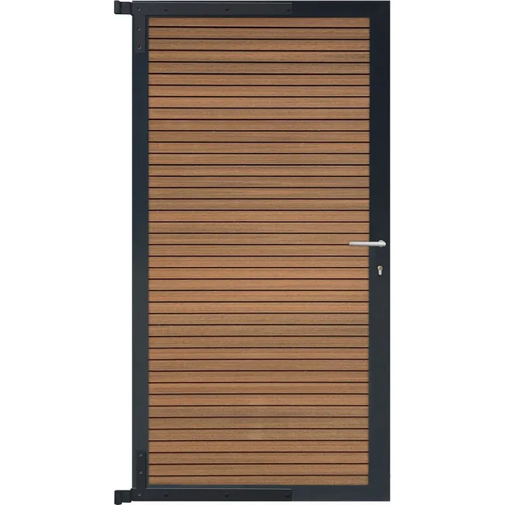 GartenLand Zauneinzeltür Tor für Steckzaun Shadowline, 90x175 cm, Mahagoni mit Aluminiumrahmen in Anthrazit, Set ohne Pfosten