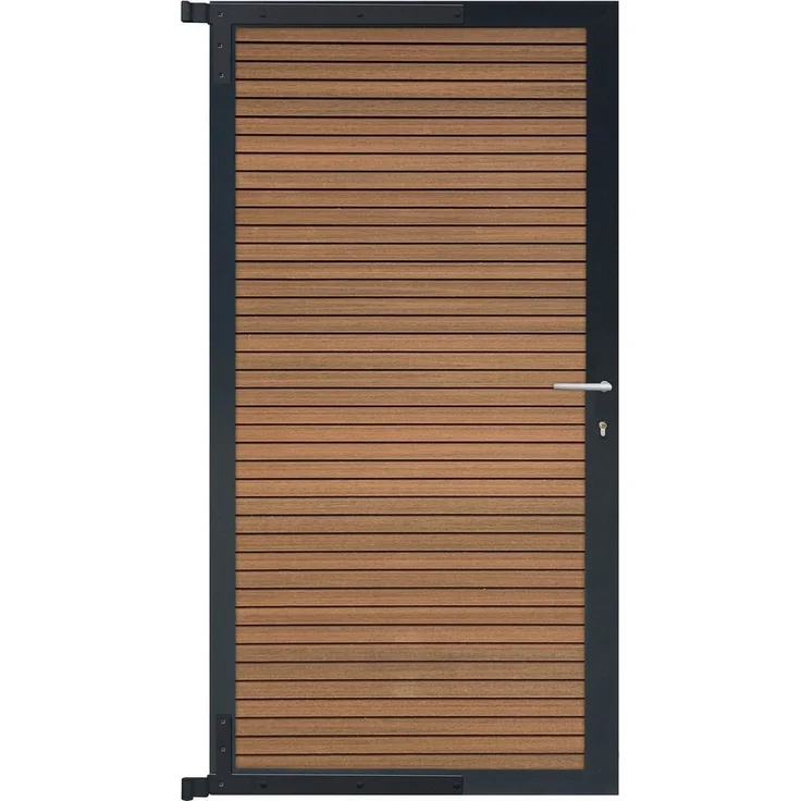 GartenLand Zauneinzeltür Tor für Steckzaun Shadowline, 90x175 cm, Mahagoni mit Aluminiumrahmen in Anthrazit, Set ohne Pfosten