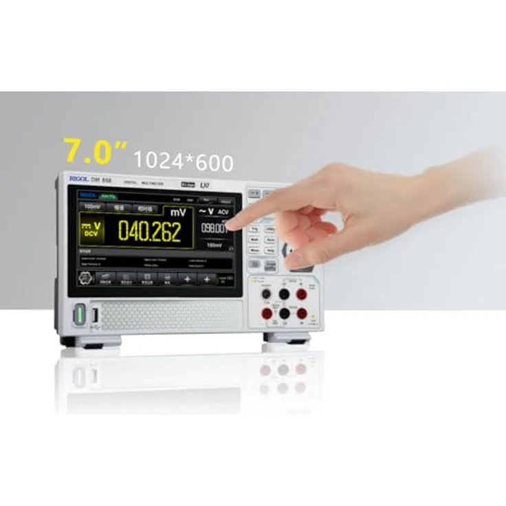 RIGOL DM858 Tragbares Tischmultimeter, 5½ bit TRMS, 0,03% DCV Genauigkeit, 125 rdgs/s, 7" Farb-Touchscreen, mobile Stromversorgung, 500.000 Punkte Protokollierung – Bild 4