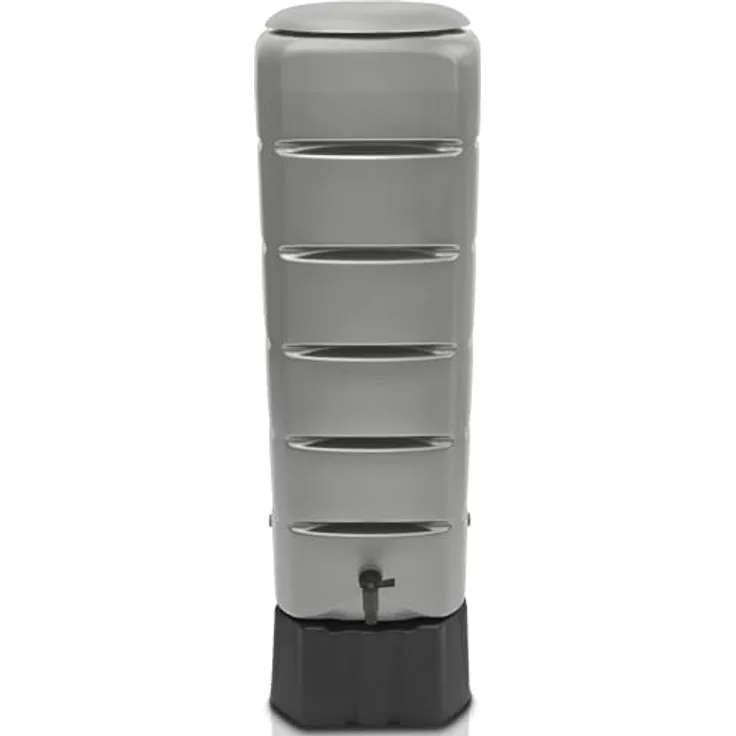 YourCasa Regentonne [Tower] 120L mit Standfuss, Deckel & Wasserhahn - Regenfass Frostsicher aus Kunststoff - Regenwassertonne - Regenwassertank Garten Wassertank Regensammler (Grau) - Nachhaltige Bewässerung & modernes Design