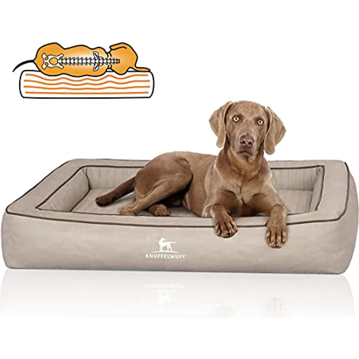 Knuffelwuff Orthopädisches Hundebett aus Laser gestepptem Kunstleder Montego XXXL 155 x 125cm Grau - Formstabiles Bett mit Gelenkentlastung, abnehmbarem Bezug und rutschfestem Unterboden