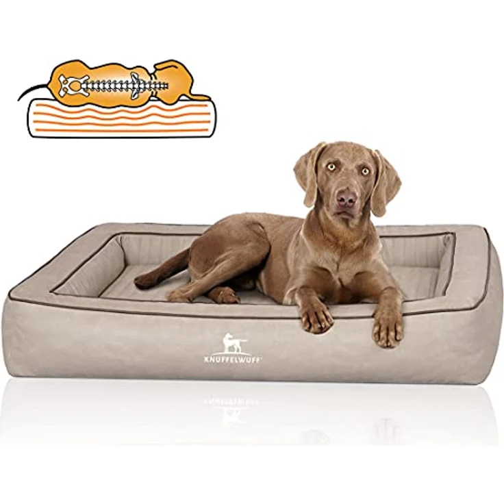 Knuffelwuff Orthopädisches Hundebett aus Laser gestepptem Kunstleder Montego XXL 120 x 100cm Grau - Formstabil, gelenkschonend, einfach zu reinigen – Bild 1