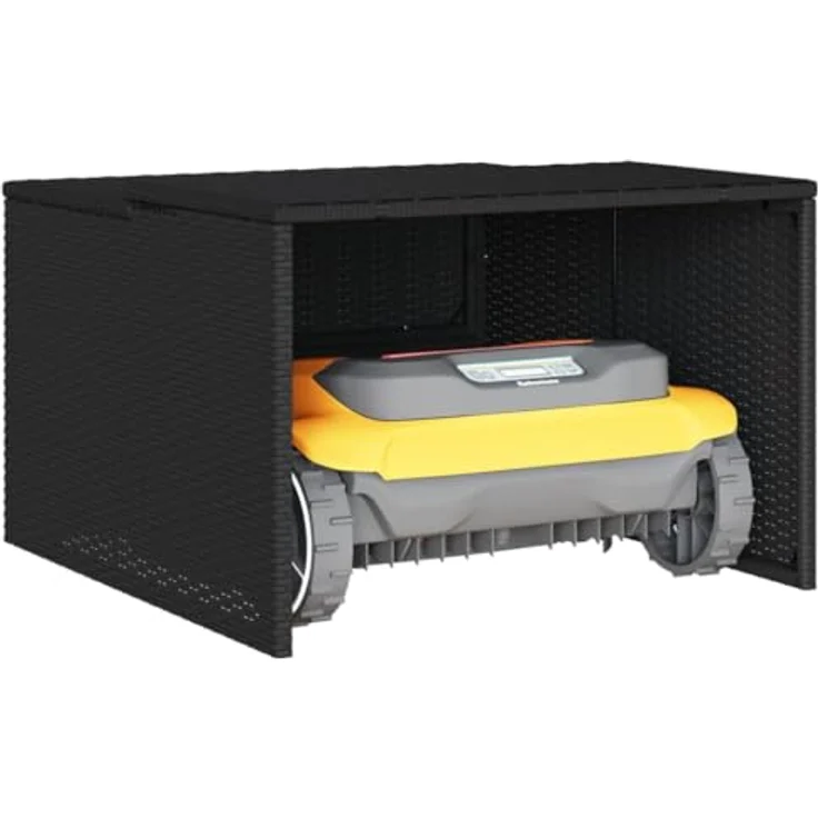 vidaXL Mähroboter-Garage Schwarz 86x90x52/57 cm Poly Rattan, wetterfest, multifunktional, robust (1-St) – Bild 4