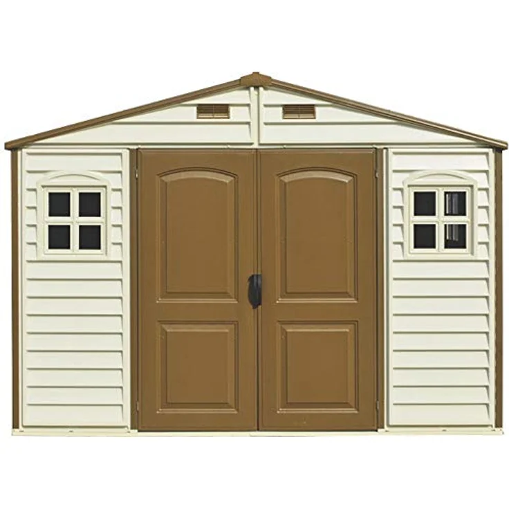 Duramax WoodSide 10 x 8 (7.64 m²) Kunststoff gerätehaus mit 3 festen Fenstern und Metallfundamentset, Gerätehaus, wartungsfreie und robuste und Dachstruktur aus Metall, Ivory/Brown – Bild 4