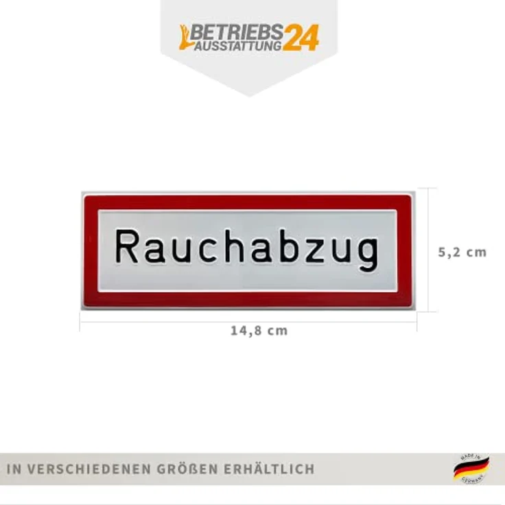 Betriebsausstattung24® Hinweisschild „Rauchabzug“, Aluminium 14,8 x 5,2 cm, Befestigung zum Verschrauben, kratzfest und witterungsbeständig, Brandschutzhinweis nach DIN 4066-D1 – Bild 2