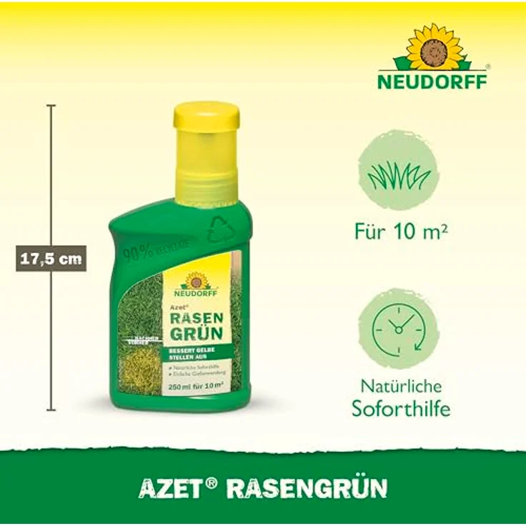 Neudorff Azet Rasengrün, Rasendünger zur schnellen Auffrischung gelblich verfärbter Stellen im Rasen, 250 ml – Bild 3