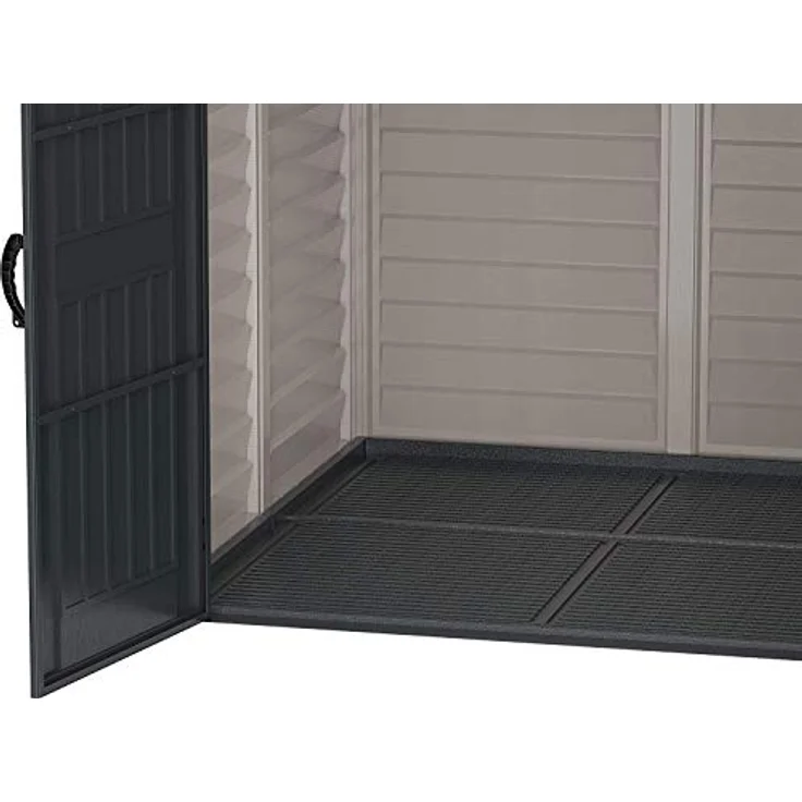 Duramax StoreMate PLUS 6 x 6 (3.65 m²) Kunststoff gerätehaus mit robustem Kunststoffboden und 1 festen Fenster, robuste Metalldachkonstruktion, feuerhemmend und wartungsfrei, Dunkelgrau & Adobe – Bild 5