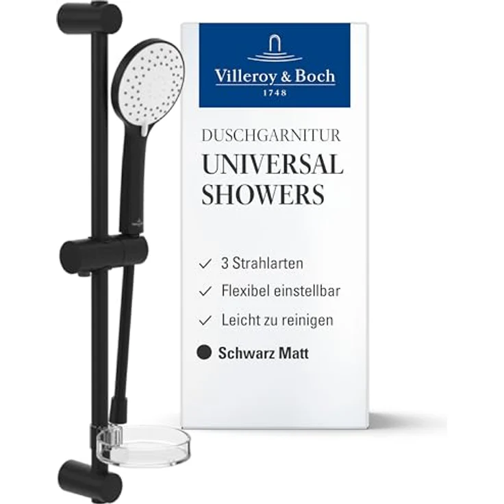 Villeroy & Boch Universal Showers Duschgarnitur, Duschsystem mit Handbrause und 3 Strahlarten, Höhe 60.40 cm, matt schwarz – Bild 2