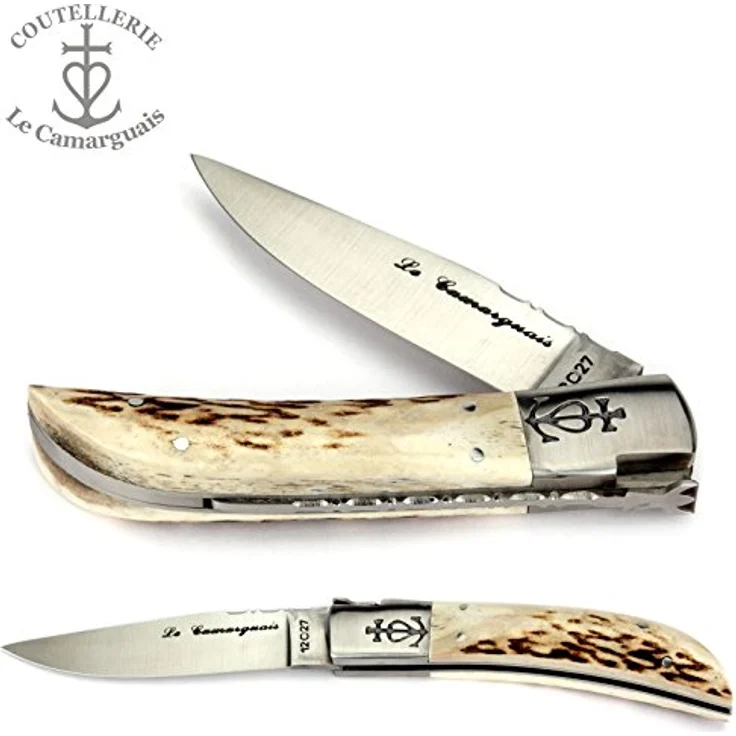 Le Camarguais 12 cm Taschenmesser 20094 - Griffschalen Hirschhorn - Klinge 10 cm Stahl 12C27-1 Backe – Bild 2