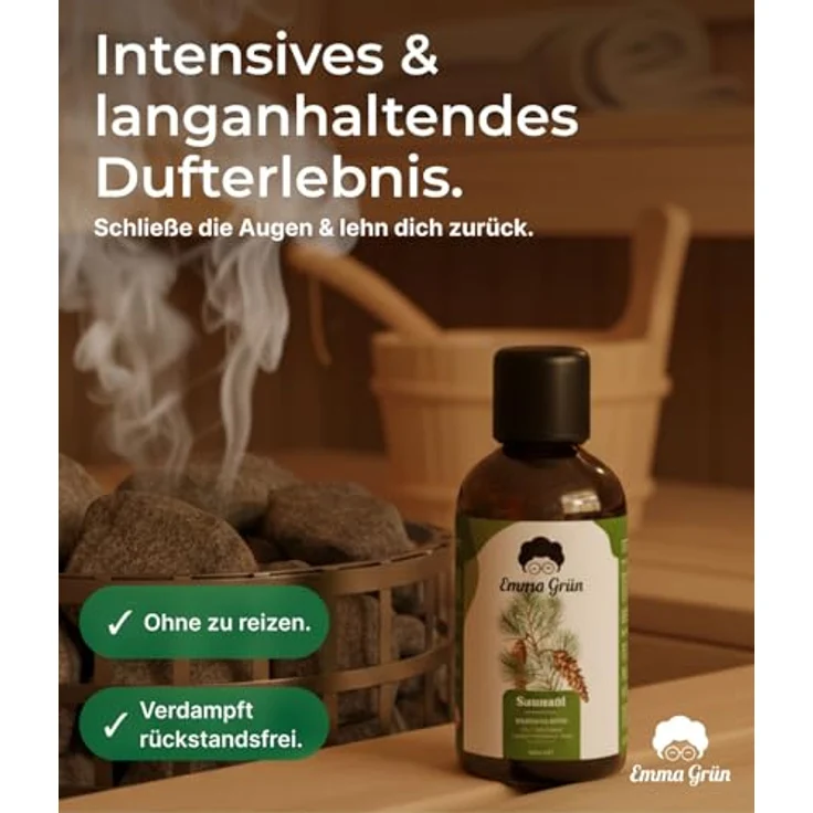 Emma Grün Zirben Sauna-Aufgussset mit ätherischem Öl aus Zirbelkiefer & österreichischer Tanne, 100 ml - Holzig-würziger Duft für 10-20 Saunagänge – Bild 5