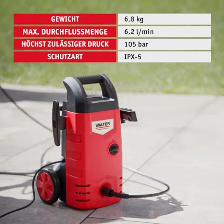 WALTER Hochdruckreiniger 230V 1400W, max 105bar, 6,5l-min, umfangreiches Zubehör, Einstellen der Strahlform – Bild 5