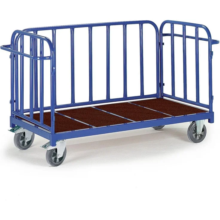 Rollcart Transportwagen Dreiwandwagen, pulverbeschichtet in Enzianblau, Tragkraft 1200 kg, Ladefläche 1600 x 840 mm