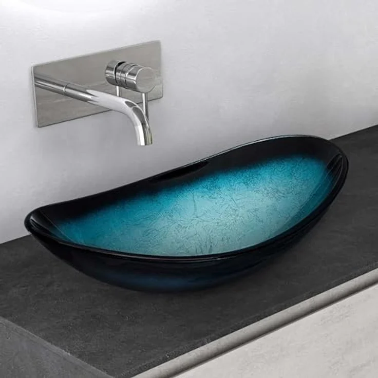 Mai & Mai Aufsatzwaschbecken Glaswaschbecken Handwaschbecken Waschbecken Glas Waschschale Oval Blau BxTxH 53,5x35,5x16 cm Minerva08 – Bild 3