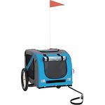 vidaXL Fahrradanhänger für Hunde, Hundeanhänger mit Reflektoren Flagge, Hundetransporter Maximale Belastbarkeit 45kg, Blau Grau Oxford-Gewebe Eisen