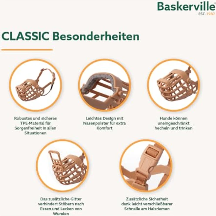 Baskerville Classic Maulkorb, Trainingsmaulkorb für kleine Hunde (Größe 1) mit hechel- und trinkfreundlichem Design, verhindert Beißen und Stöbern nach Essen, verbessertes Material für mehr Komfort und Sicherheit – Bild 4