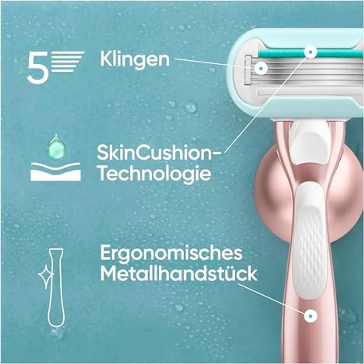 Gillette Venus Pro Smooth Sensitive, Damenrasierer für empfindliche Haut mit 5 Klingen, Metallhandstück und Duschhalterung, TESTSIEGER von Stiftung Warentest – Bild 4
