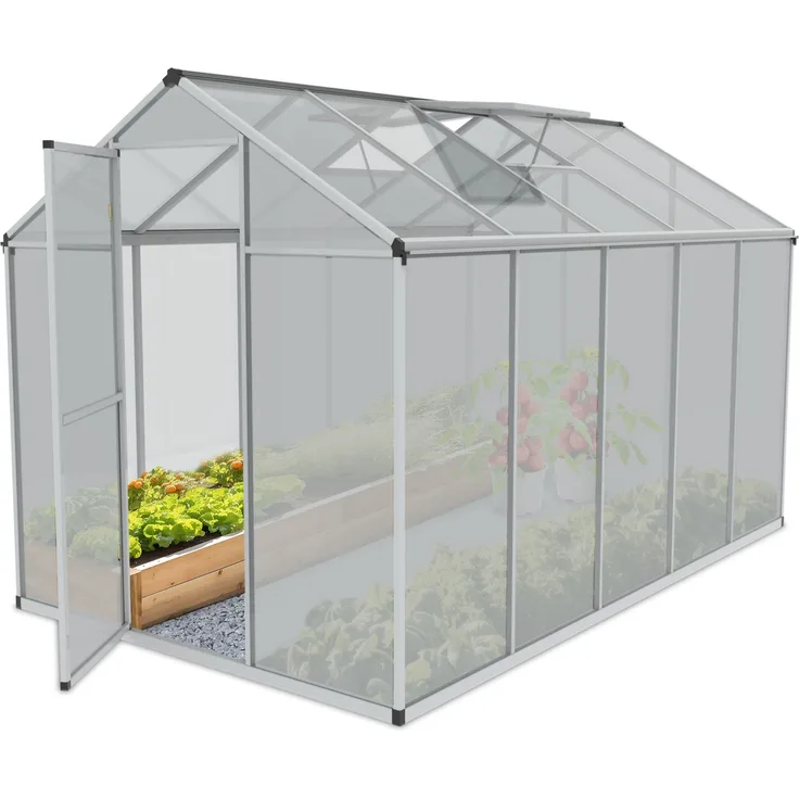 ONBEST Gewächshaus Aluminium XXL, 185 x 195 x 307 cm, mit 4 mm Polycarbonat-Platten und Dachfenster zur optimalen Luftzirkulation