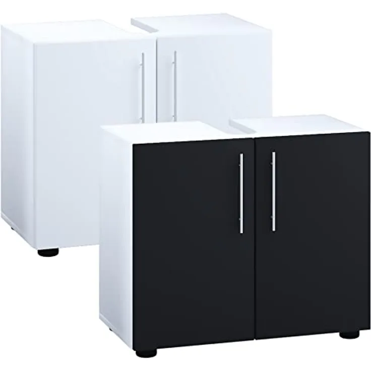 VCM Badmöbel Badunterschrank Waschbeckenunterschrank Badezimmer Flandu ll Drehtüren Weiß/Schwarz