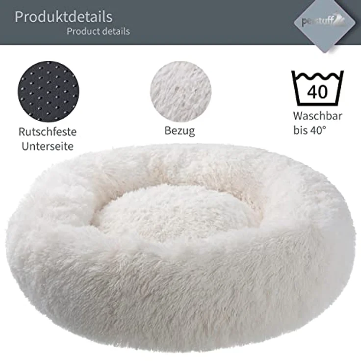 Petstuff Hundekissen Rund Donut, rutschfest, flauschig, waschbar, Farb- u. Größenwahl, beige, Ø 60 cm – Bild 5
