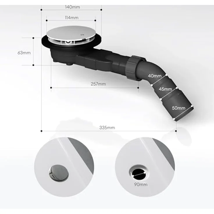 doporro Ablaufgarnitur AL05 für Duschwanne, Duschablauf mit 90 mm Durchmesser, herausnehmbarer Geruchverschluss und Haarsieb, hohe Ablaufleistung – Bild 7