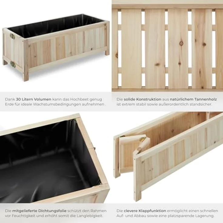 tectake® Hochbeet Holz, Tannenholz Hochbeete-Kit für Balkon, Terrasse, Garten - 30l, 70 x 30 x 25 cm, stabil & langlebig, Balkonsichtschutz, braun – Bild 4