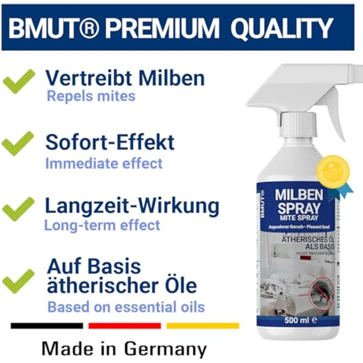 BMUT 500ml Milbenspray für Matratzen, 100% giftfrei, gegen Hausstaubmilben, geeignet für Bettwäsche und Textilien, in Deutschland hergestellt – Bild 2