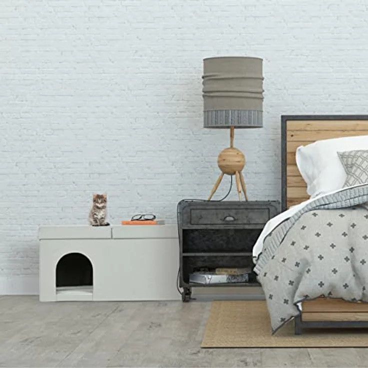Relaxdays Katzenhöhle faltbar, belastbare Sitzbank, Katzenmöbel Indoor, Tierversteck, HBT: 38,5 x 74,5 x 37 cm, beige – Bild 2