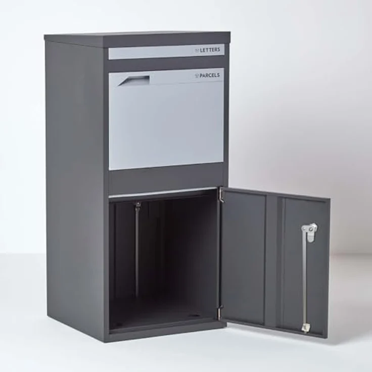 Smart Parcel Box XL grau 49x45x103 cm, Paketbriefkasten zur Wand- oder Bodenmontage, Briefkasten für Pakete & Briefe, Entnahme hinten & vorne – Bild 5