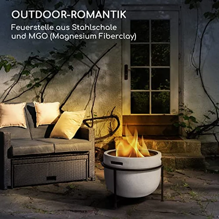 Blumfeldt Feuerschale, Tragbare Feuerstelle Outdoor, mit Grillrost & Holzlagerfach, Stahlschale, 52 x 46 x 52 cm, in Stein-Design – Bild 2