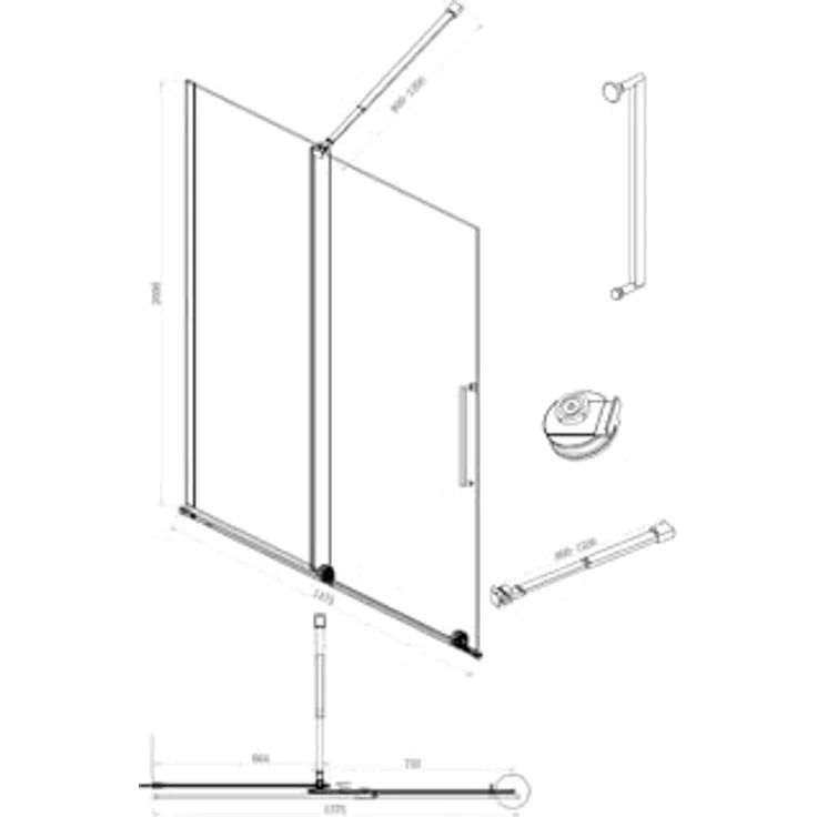 YOREM Begehbare Metallduschwand mit Schiebetüren, Schwarz matt, 140 x 200 cm, Industriestil – Bild 6