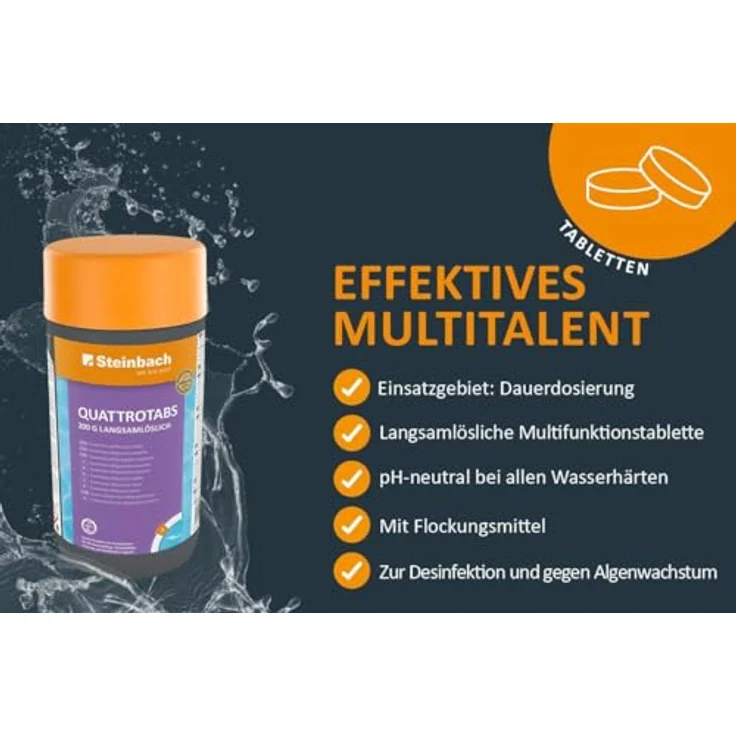 Steinbach Quattrotabs organisch, Multifunktionstabletten zur Schwimmbadwasserpflege, 200 g / 1 kg – Bild 2
