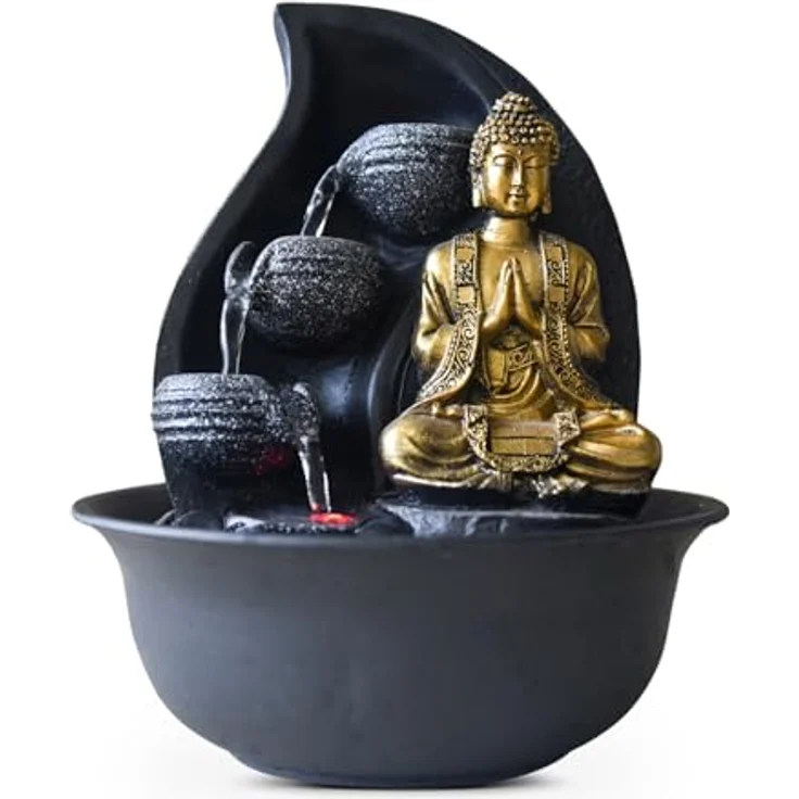 Zen Light Praya Zimmerbrunnen mit Pumpe und LED-Beleuchtung, Kunstharz, Einheitsgröße – Bild 2