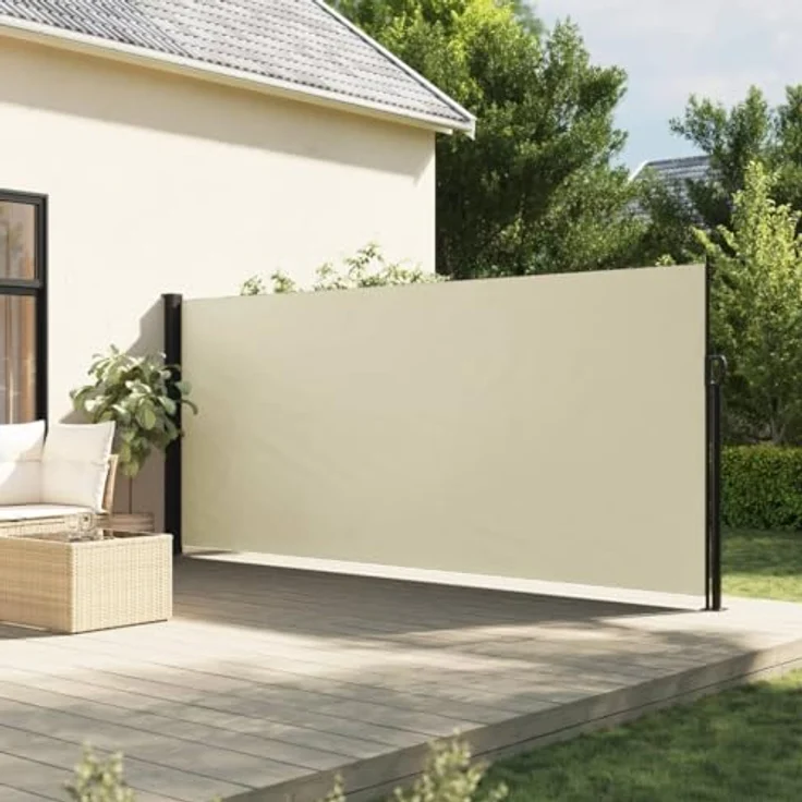 vidaXL Seitenmarkise, Wandmarkise mit PU-Beschichtung, Sichtschutz für Balkon Terrasse Garten, Windschutz Markise, Ausziehbar Creme Polyester – Bild 2
