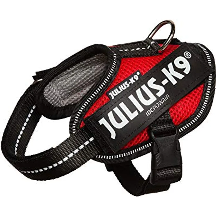JULIUS K-9 IDC Powair Hundegeschirr, Größe 2XS / Baby 2, Rot - Mit austauschbaren Klettaufschriften und reflektierenden Elementen
