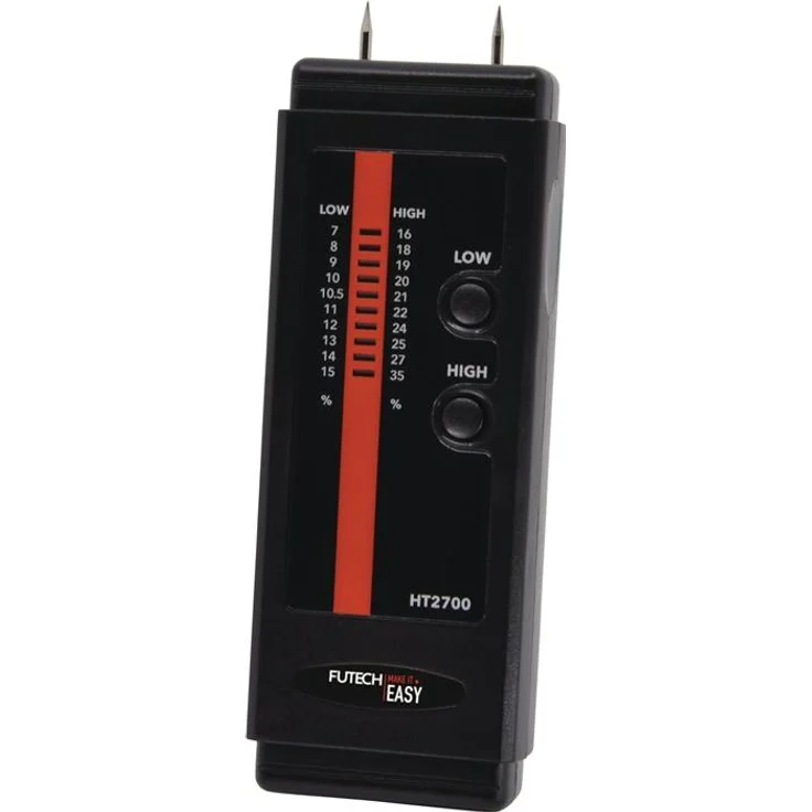 Futech HT2700-2pins, Elektronisches Feuchtigkeitsmessgerät für Materialien bis 25 mm Dicke, LED-Digitalanzeige, ergonomisches Design
