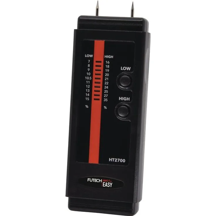 Futech HT2700-2pins, Elektronisches Feuchtigkeitsmessgerät für Materialien bis 25 mm Dicke, LED-Digitalanzeige, ergonomisches Design