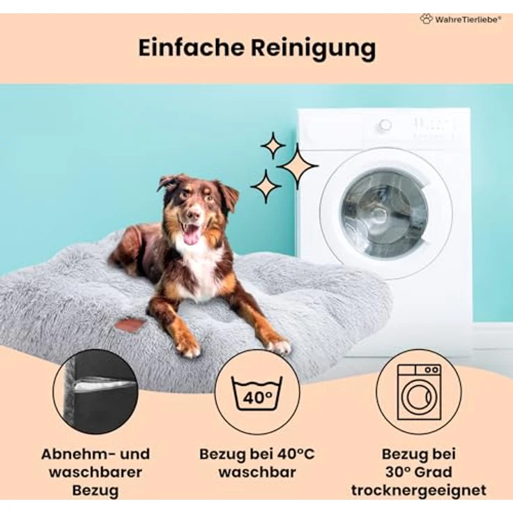 Wahre Tierliebe Premium Hundekissen Fluffy - Weiche Schlafstätte für deinen Vierbeiner - Leicht zu reinigen - Perfekt für Zuhause und unterwegs, hundebett, hundematte, hundebett waschbar – Bild 4